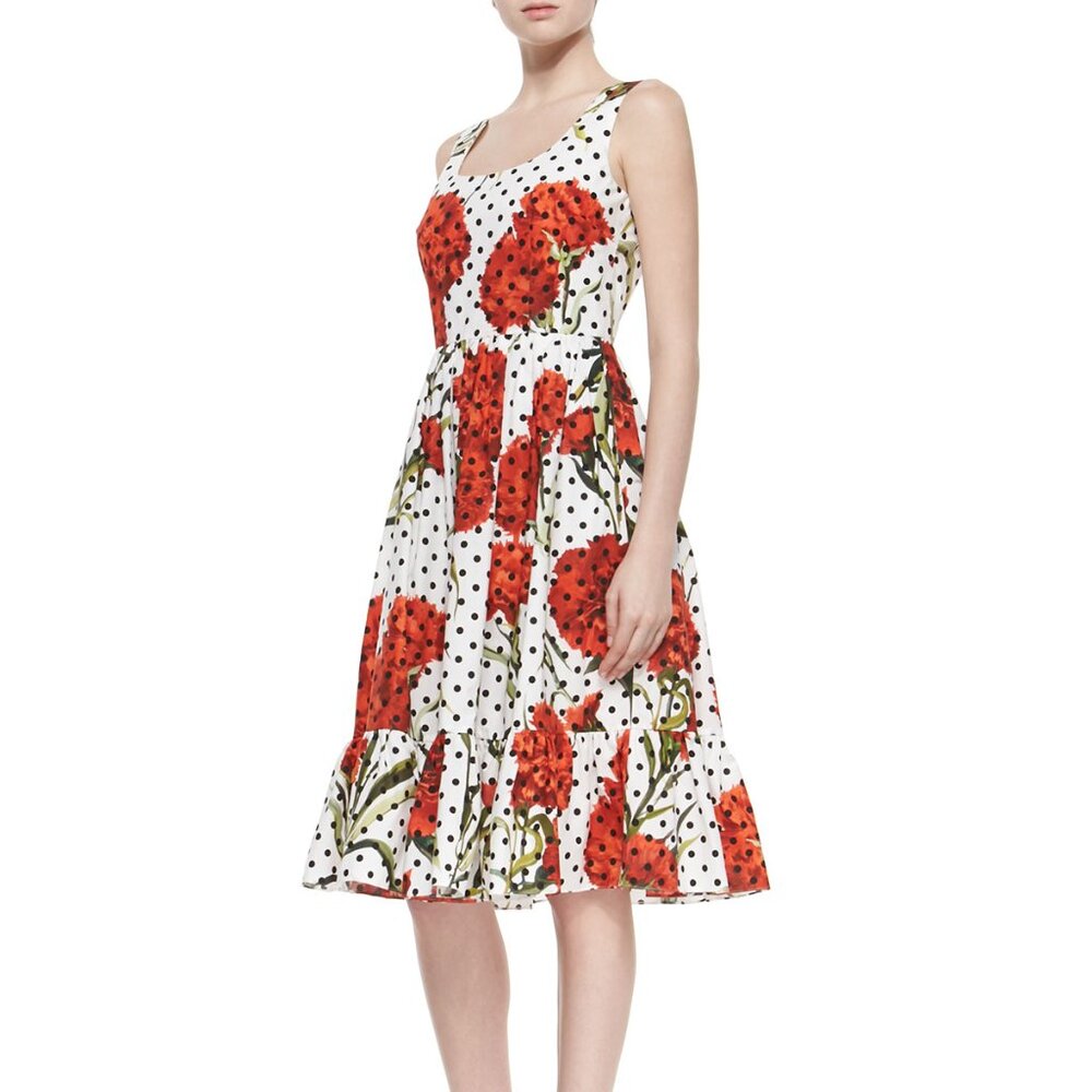 NWT Dolce & Gabbana Vintage-Style Polkadot Carnation Sun Dress